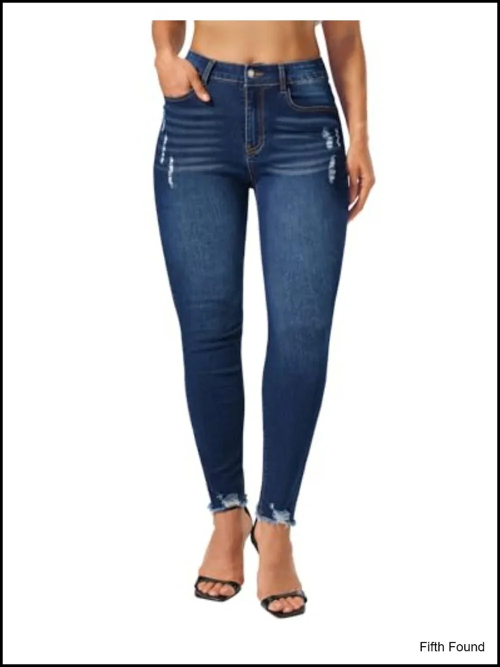 Mid Rise Ripped Skinny Stretch Denim Jeans Distressed